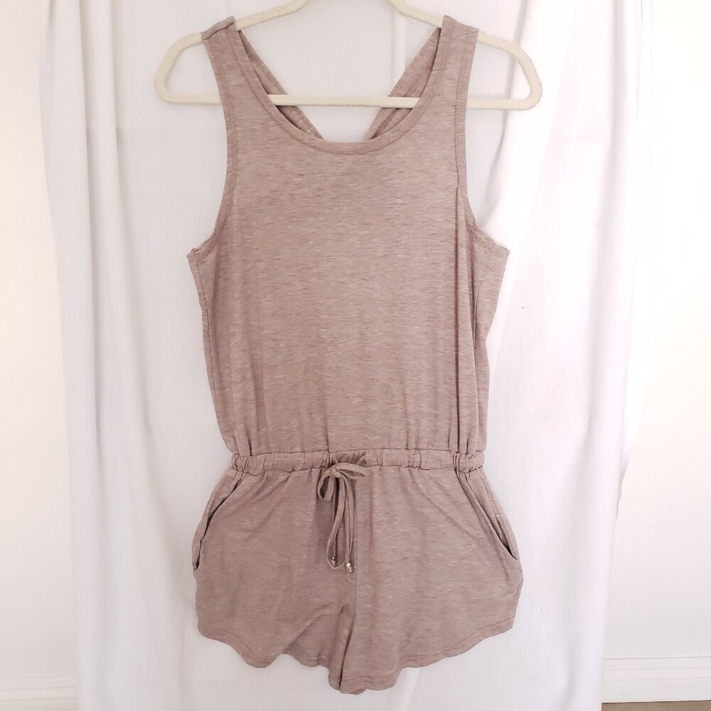 Loveriche Beige Unique Style Cross Open Back Drawstring Short Romper Size S